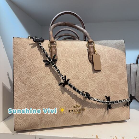 NWT Bundle Coach Chain Strap Bows Silver/Black cy260 & CY677 Large Maggie Sand - Picture 7 of 12